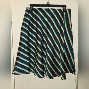 Ann Taylor Navy A-Line Skirt with Green & Cream Stripes